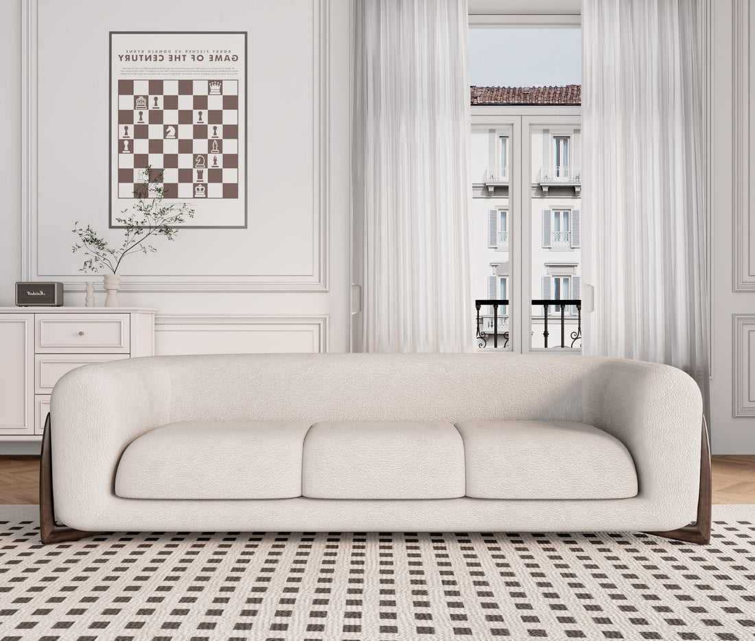 Modern White Lambswool Couch Minimalist Loveseat Sofa