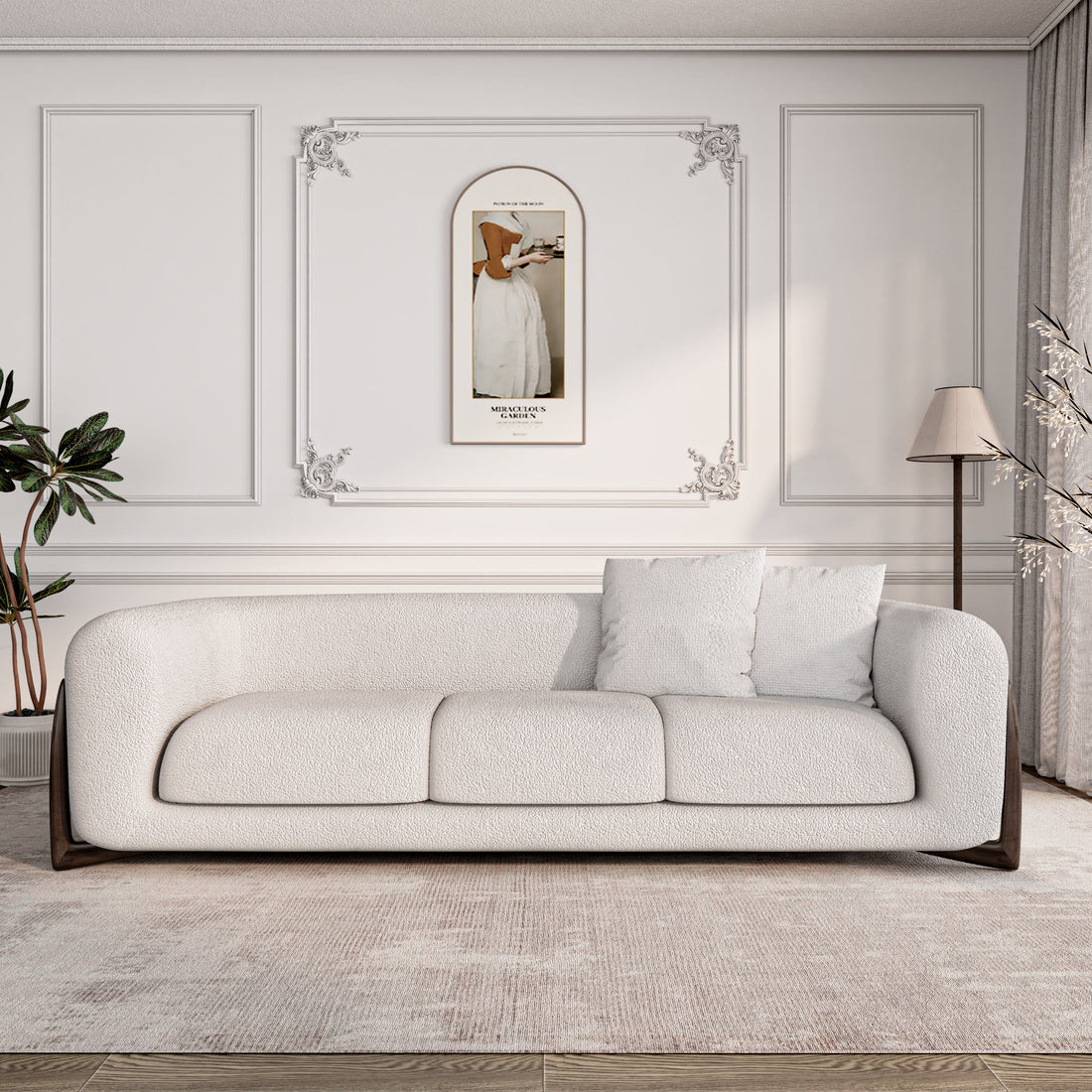 Modern White Lambswool Couch Minimalist Loveseat Sofa