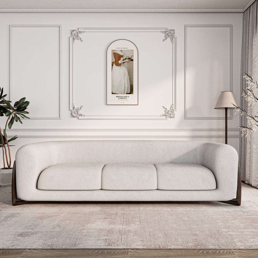 Modern White Lambswool Couch Minimalist Loveseat Sofa