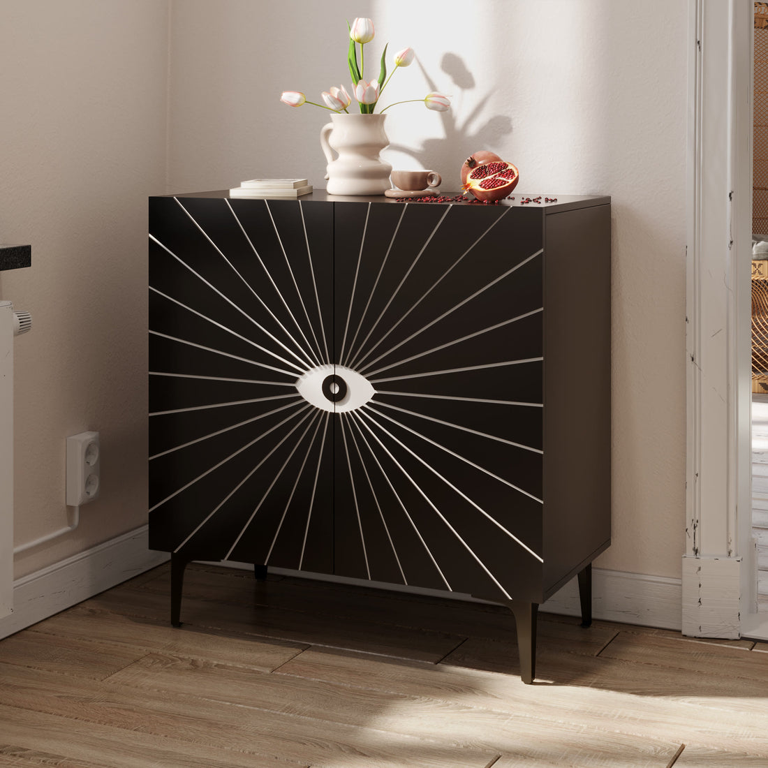 Modern Carved Eye-patterned Wooden Storage Cabinet