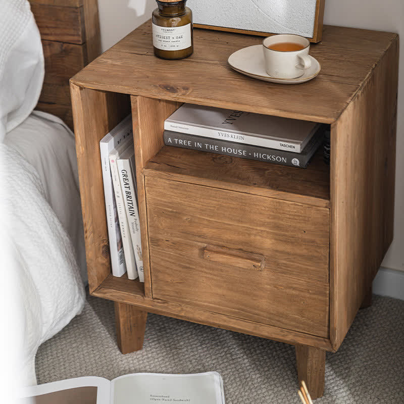 Solid Wood Nightstand Storage Cabinet