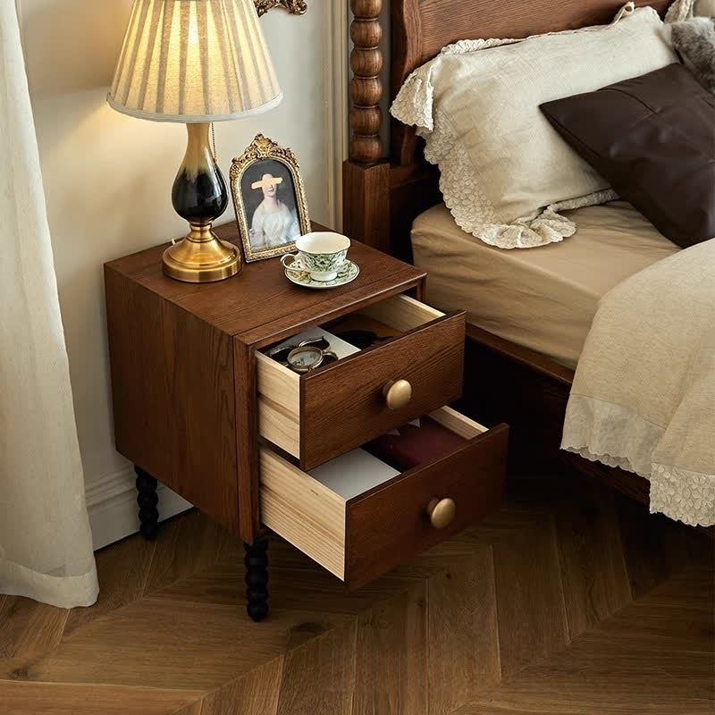 Solid Wood Rustic Style Nightstand End Table