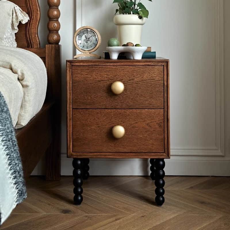 Solid Wood Rustic Style Nightstand End Table