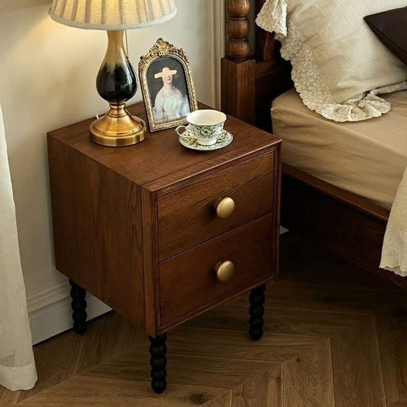 Solid Wood Rustic Style Nightstand End Table