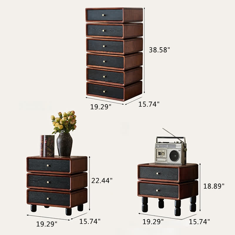 Solid Wood Rotatable Drawers Nightstand End Table