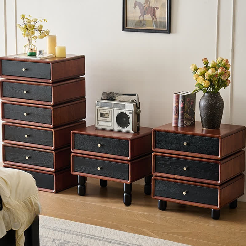 Solid Wood Rotatable Drawers Nightstand End Table