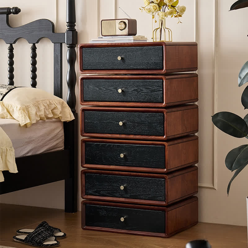 Solid Wood Rotatable Drawers Nightstand End Table - 2× 6 Drawers - image 3