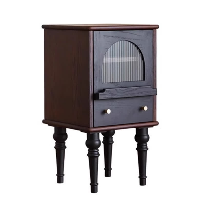 Solid Wood Retro Nightstand Glass Door Storage Cabinet - image 1