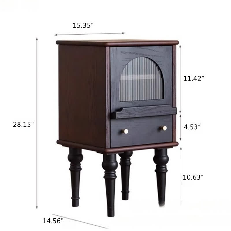 Solid Wood Retro Nightstand Glass Door Storage Cabinet - image 11
