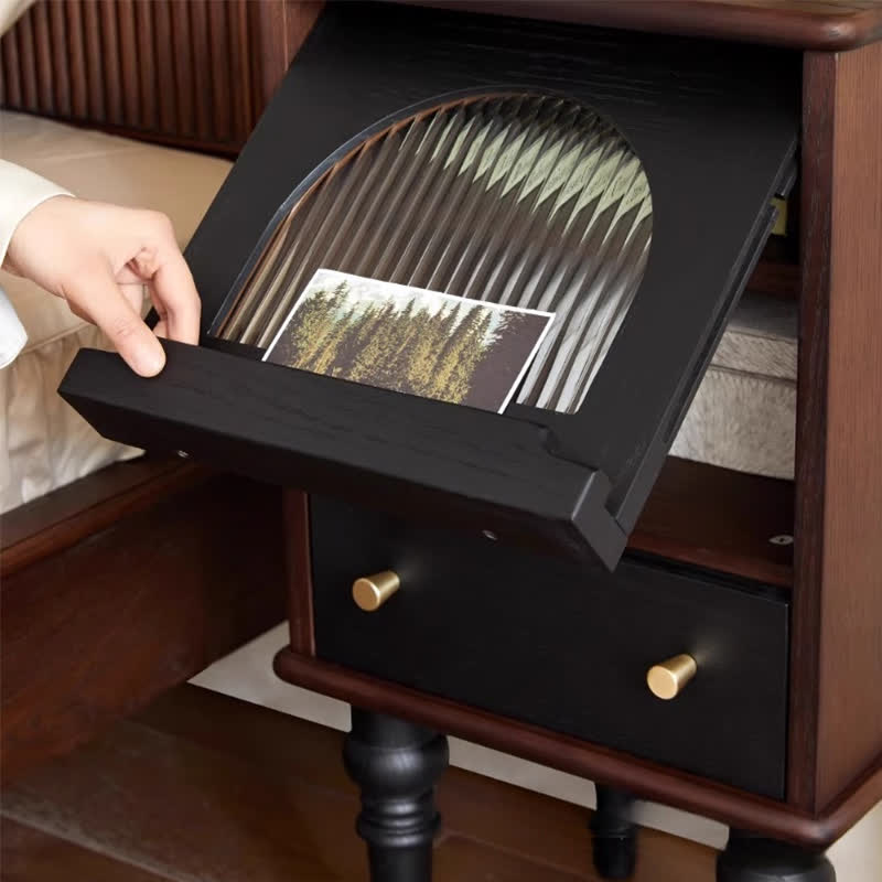 Solid Wood Retro Nightstand Glass Door Storage Cabinet - image 6