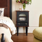 Solid Wood Retro Nightstand Glass Door Storage Cabinet - image 2