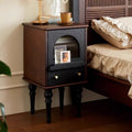 Solid Wood Retro Nightstand Glass Door Storage Cabinet - 2× Dark Walnut - 15.35" W x 14.56" D x 28.15" H - image 0