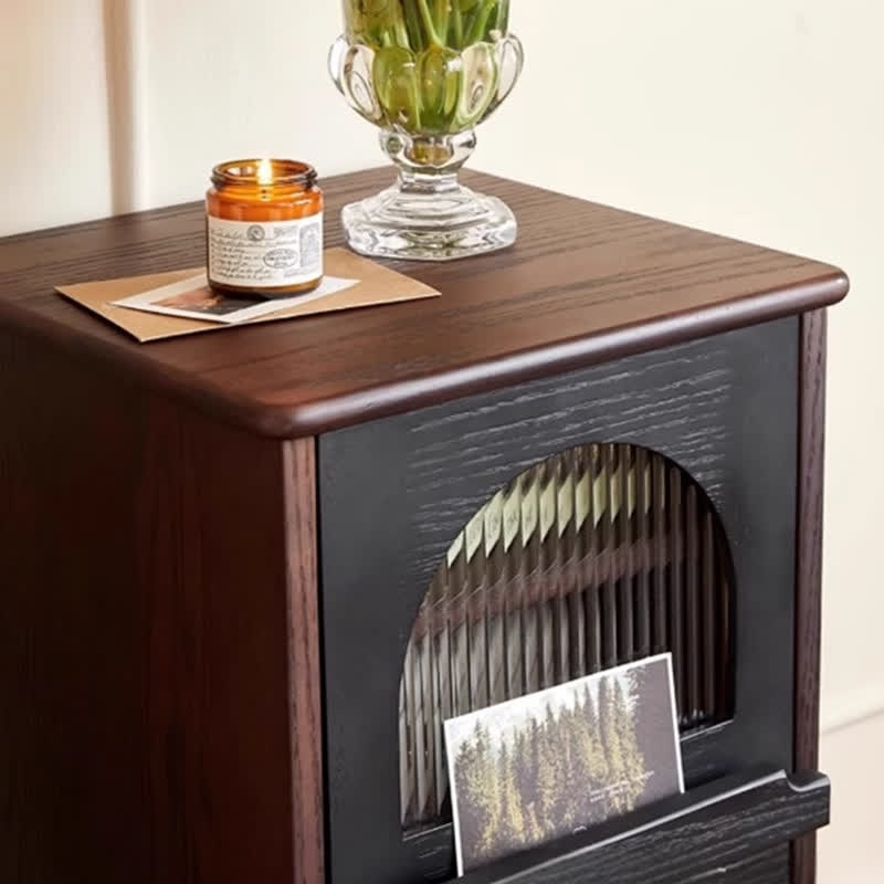Solid Wood Retro Nightstand Glass Door Storage Cabinet - image 8