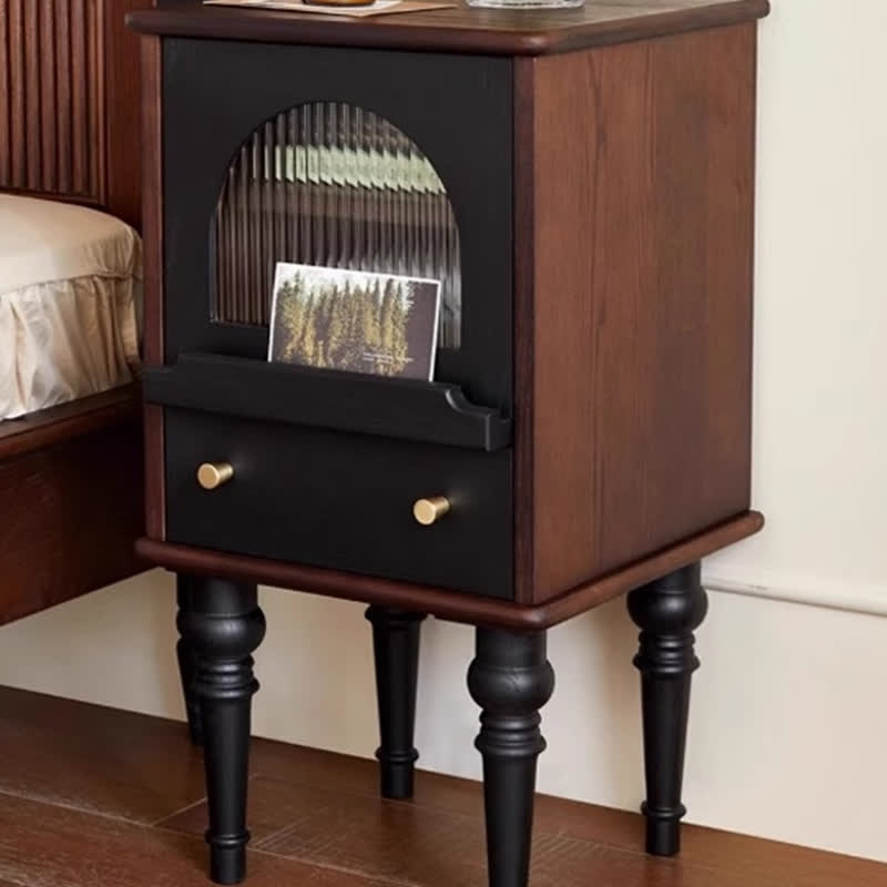 Solid Wood Retro Nightstand Glass Door Storage Cabinet - image 4