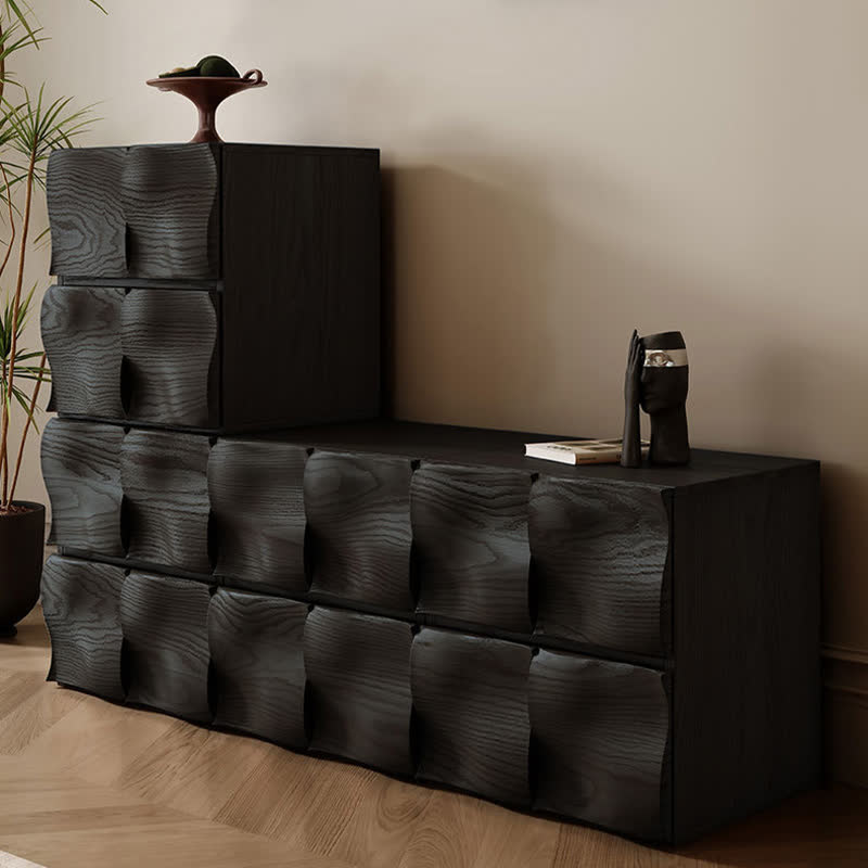 Solid Wood Mid-Century Combination Cabinet Nightstand