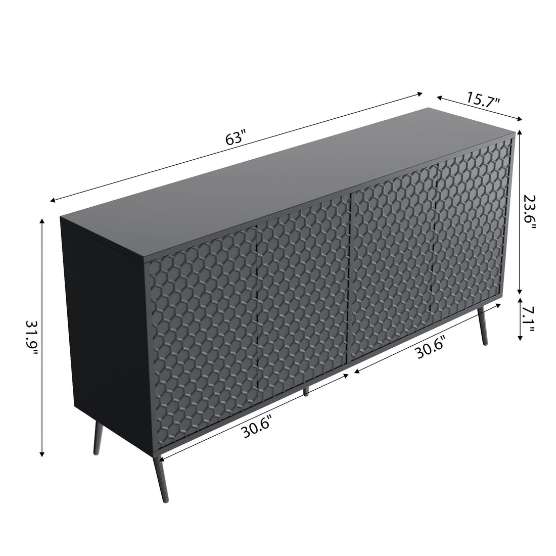 Wooden Storage Cabinet With Honeycomb Hexagonal Pattern Doors