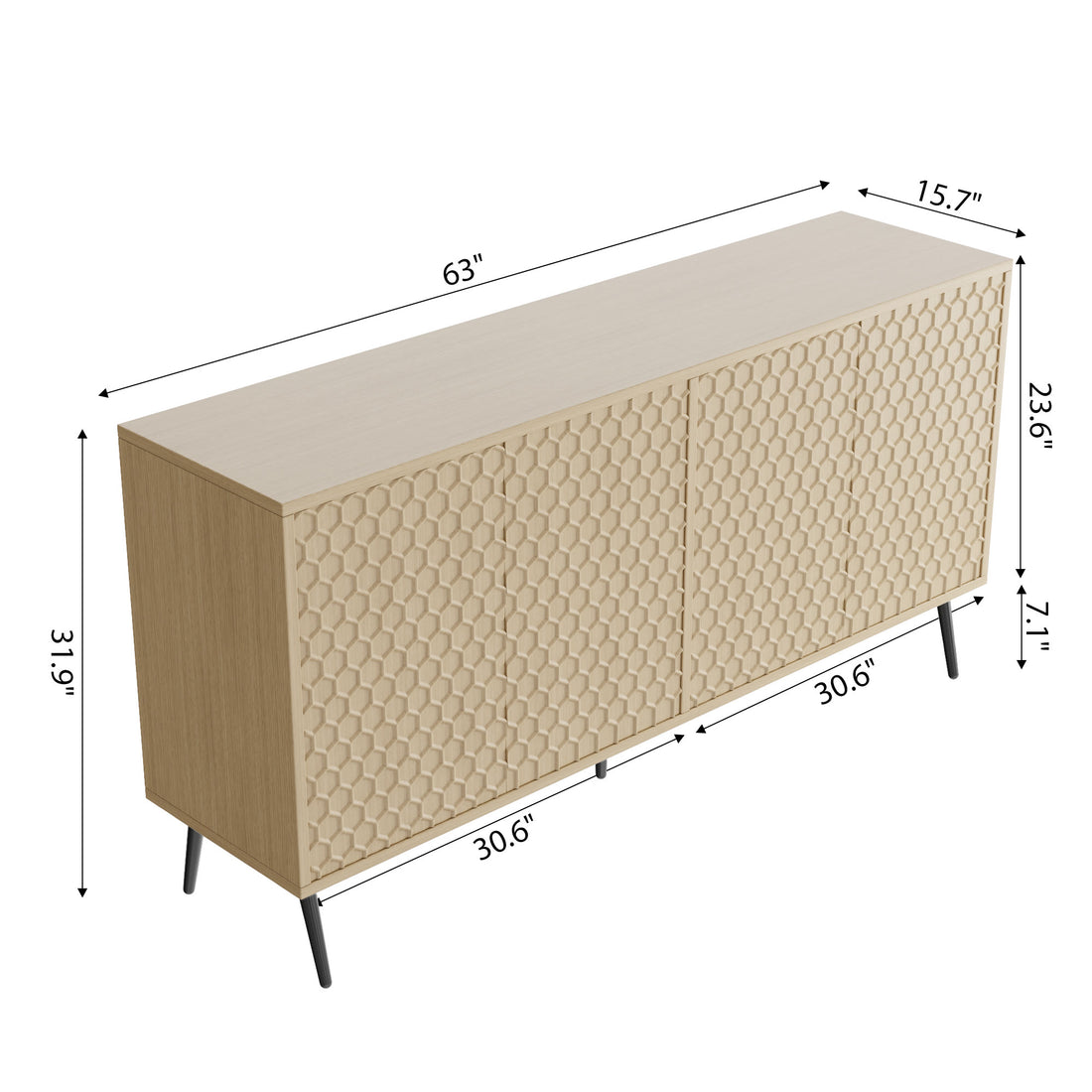 Wooden Storage Cabinet With Honeycomb Hexagonal Pattern Doors