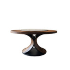 Solid Wood Round Mid-century Walnut Kitchen Room Dining Table With Removable Lazy Susan Tabletop - image 1