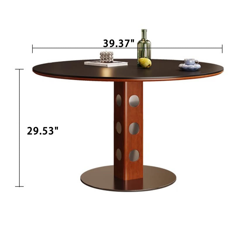 Solid Wood Dining Table With Dot Pattern Metal Base