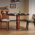 Solid Wood Dining Table With Dot Pattern Metal Base - Walnut - W43.31" x D43.31" x H29.53" - image 0