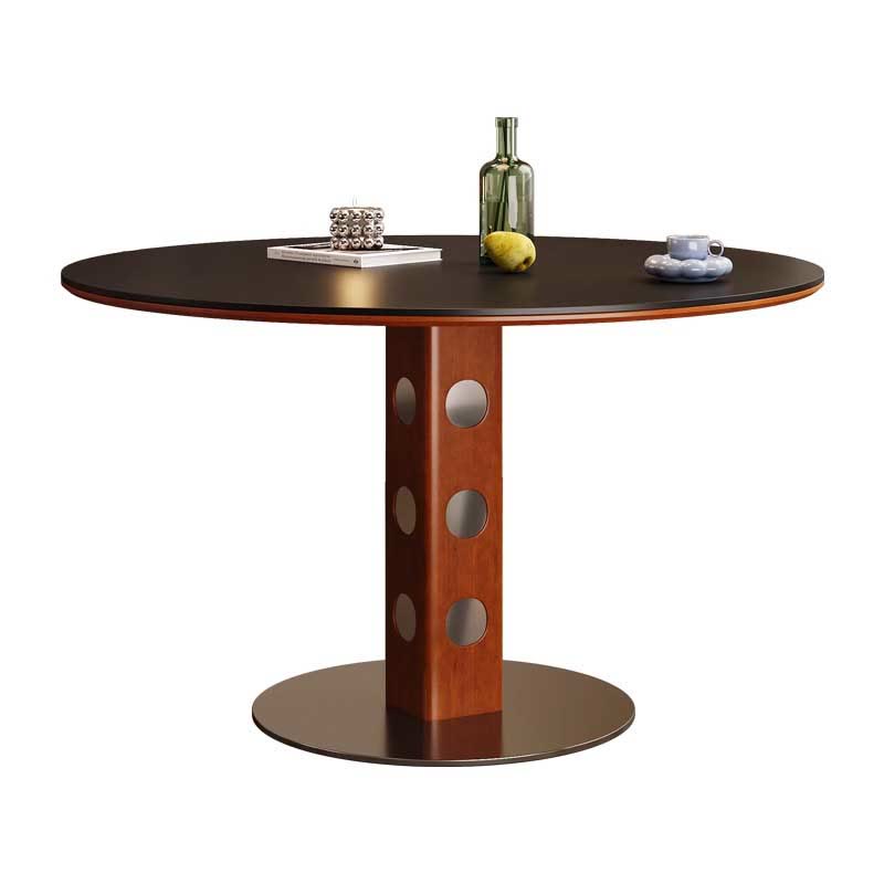 Solid Wood Dining Table With Dot Pattern Metal Base