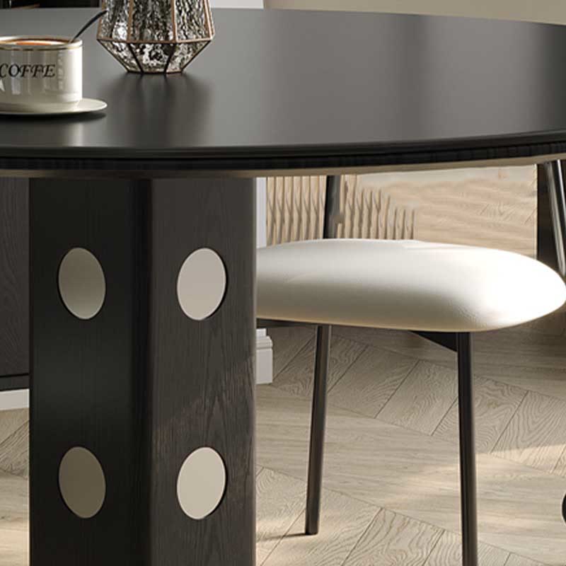 Solid Wood Dining Table With Dot Pattern Metal Base