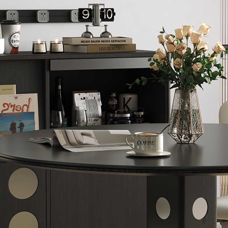 Solid Wood Dining Table With Dot Pattern Metal Base