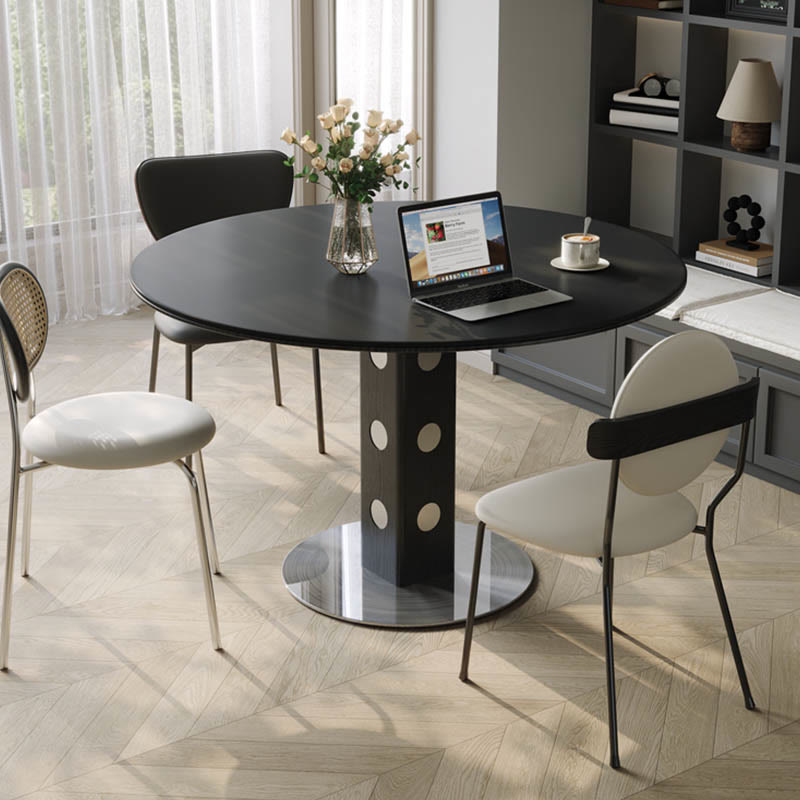 Solid Wood Dining Table With Dot Pattern Metal Base