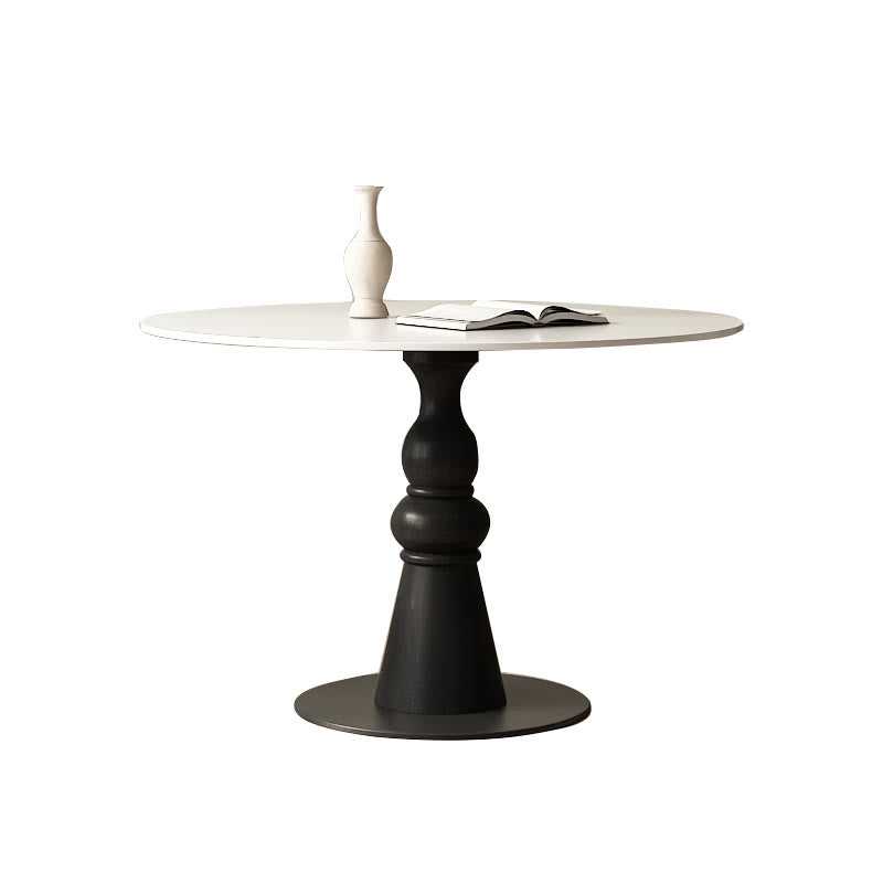 Solid Wood Dining Table With A Roman Column-shaped Base