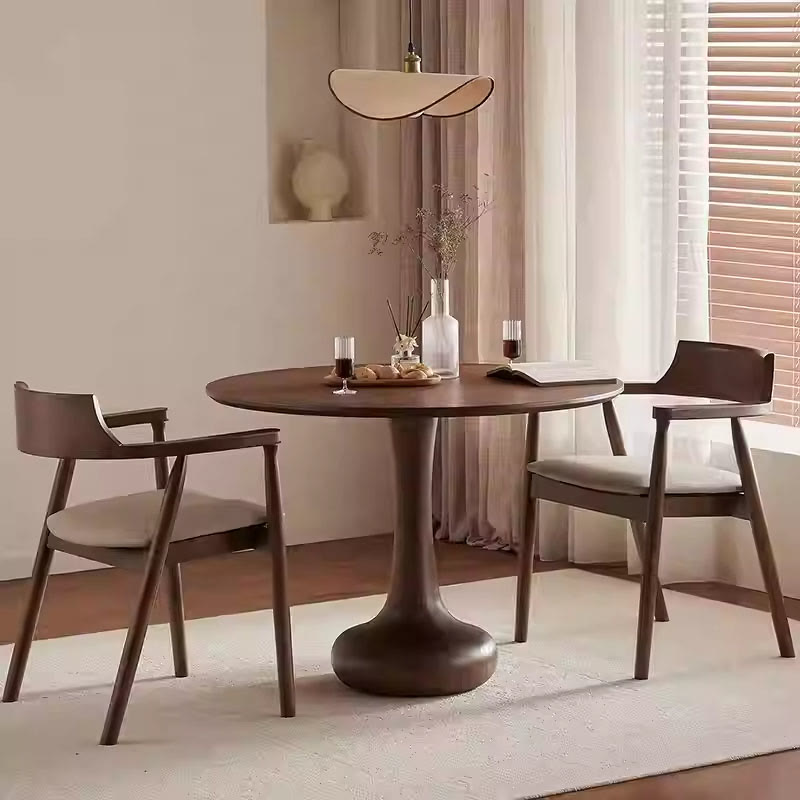 Hourglass-shaped Base Solid Wood Round Dining Table