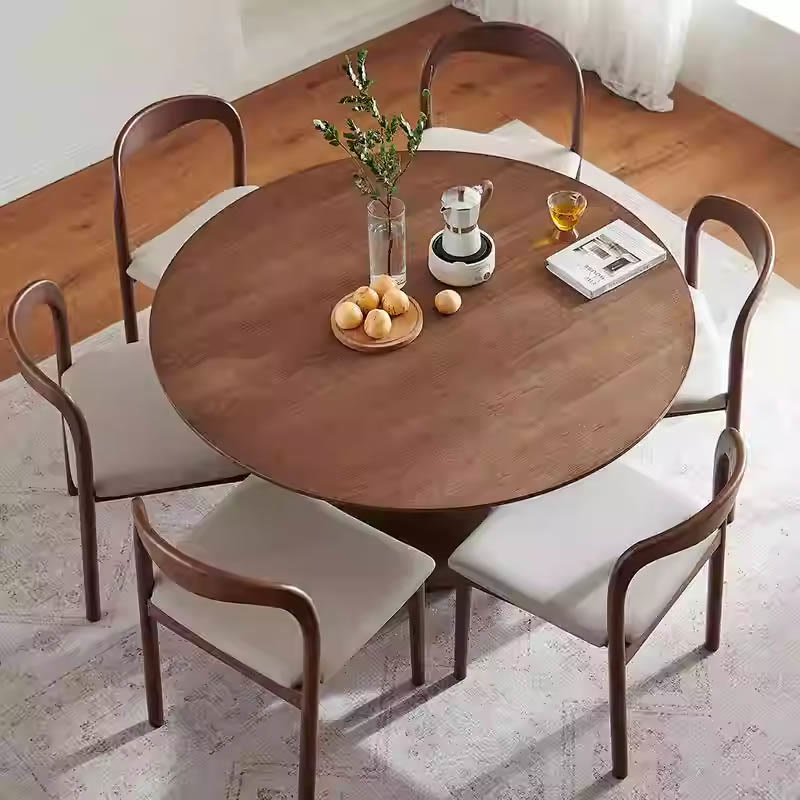 Hourglass-shaped Base Solid Wood Round Dining Table