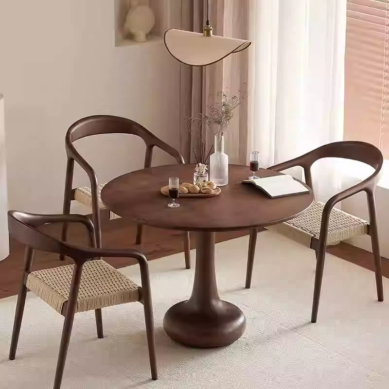 Hourglass-shaped Base Solid Wood Round Dining Table