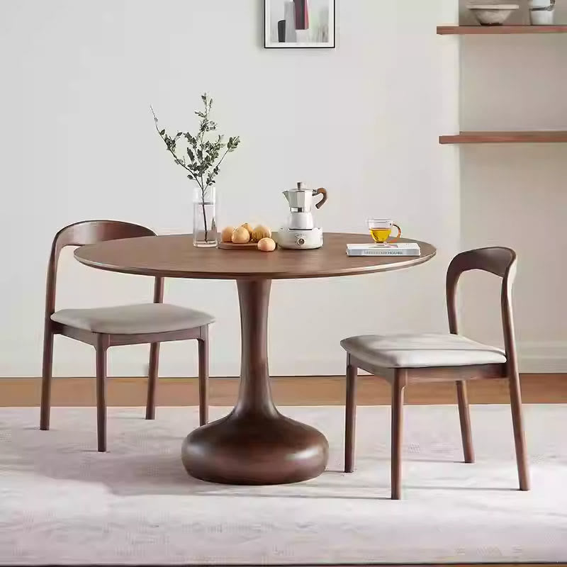 Hourglass-shaped Base Solid Wood Round Dining Table