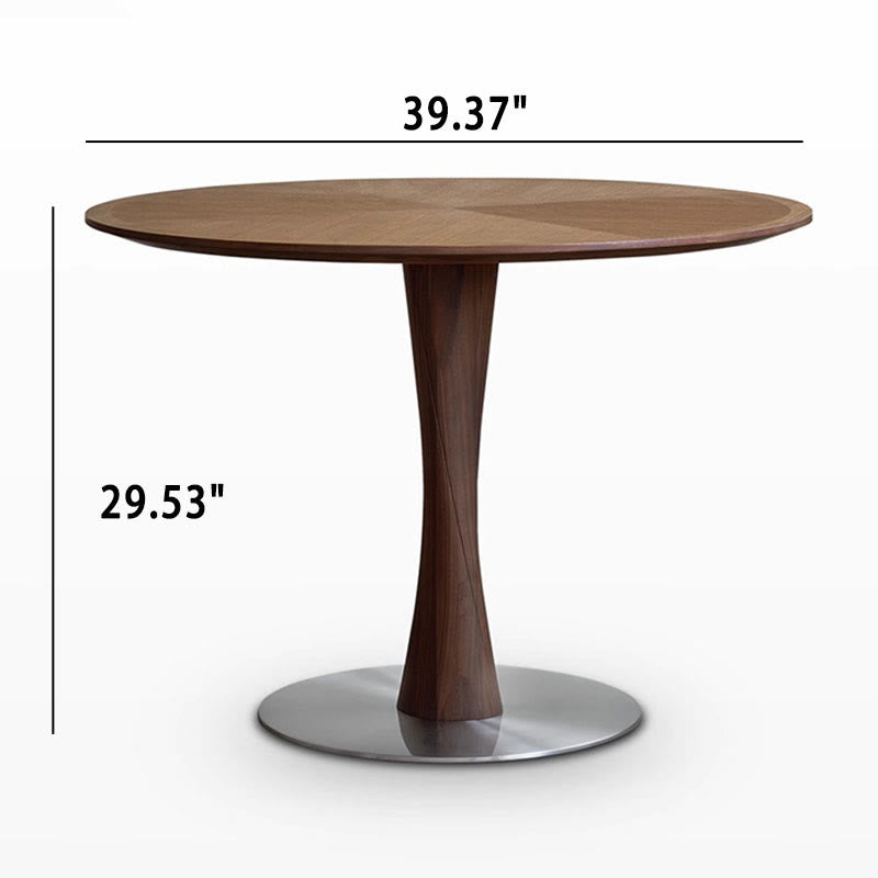 Walnut Hourglass-shaped Metal Base Dining Table