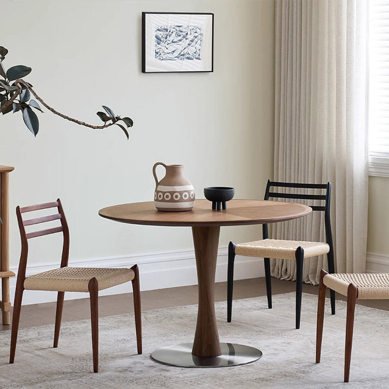 Walnut Hourglass-shaped Metal Base Dining Table