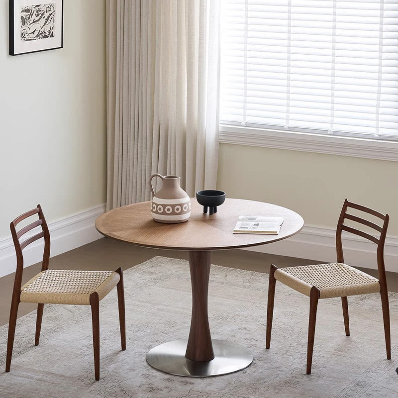 Walnut Hourglass-shaped Metal Base Dining Table