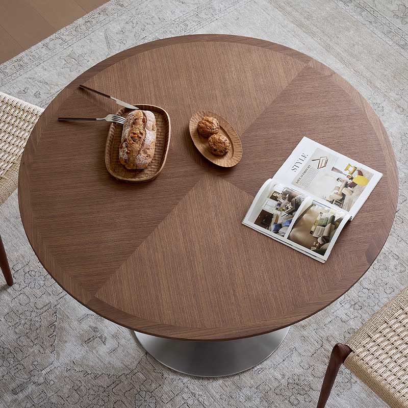 Walnut Hourglass-shaped Metal Base Dining Table