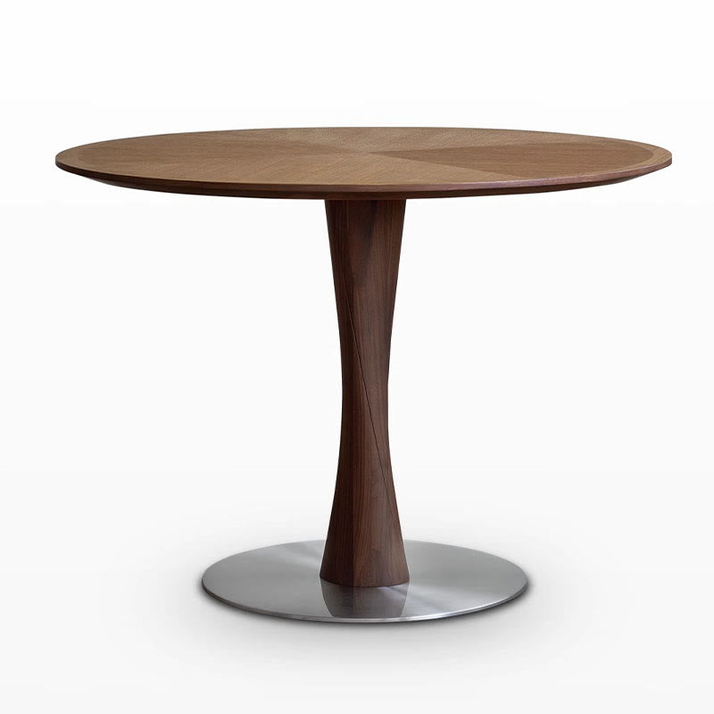 Walnut Hourglass-shaped Metal Base Dining Table