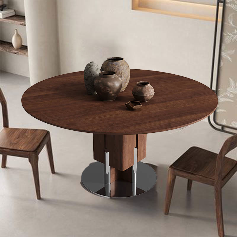 Rectangular Column Metal Round Base Dining Table