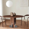 Rectangular Column Metal Round Base Dining Table - Walnut - W53.15" x D53.15" x H29.53" - image 0