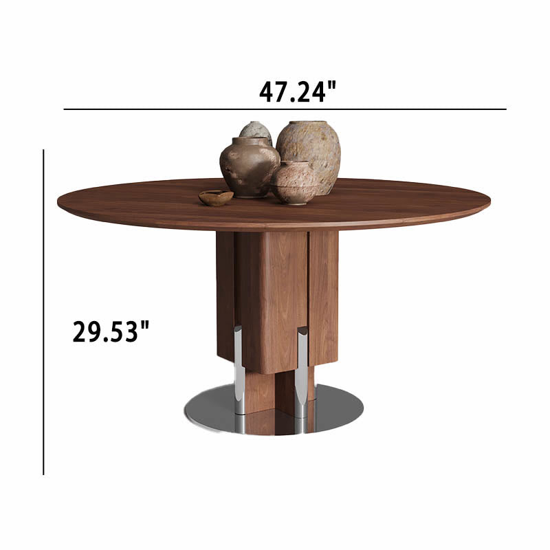 Rectangular Column Metal Round Base Dining Table