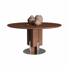 Rectangular Column Metal Round Base Dining Table - image 1