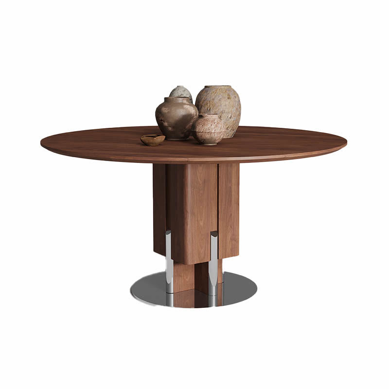 Rectangular Column Metal Round Base Dining Table