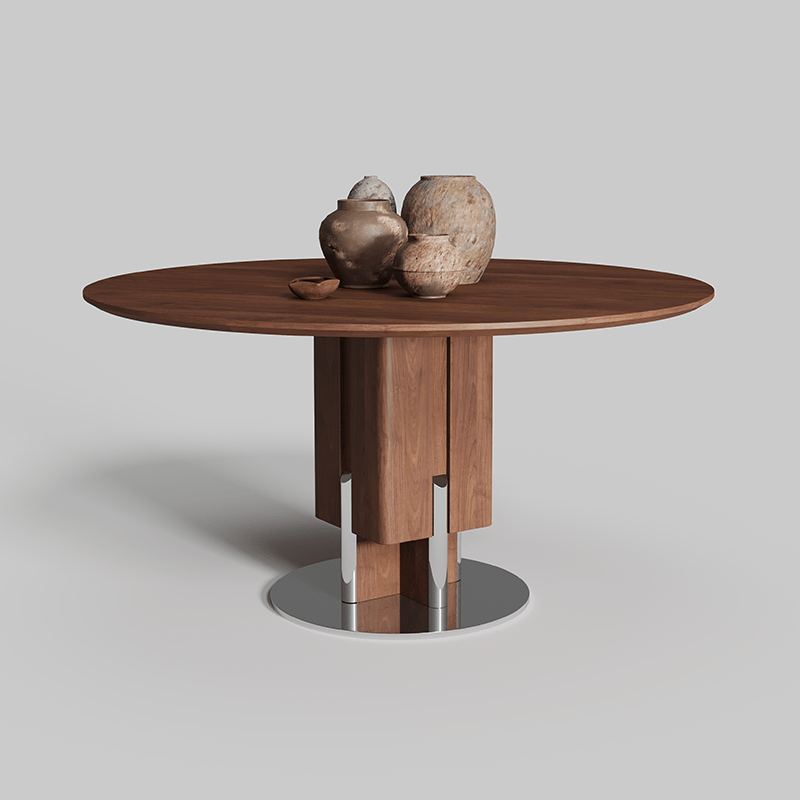 Rectangular Column Metal Round Base Dining Table - image 5