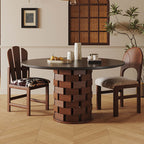 Building Block-shaped Base Stonetop Dining Table - Walnut - W59.06" x D59.06" x H29.53" - image 0
