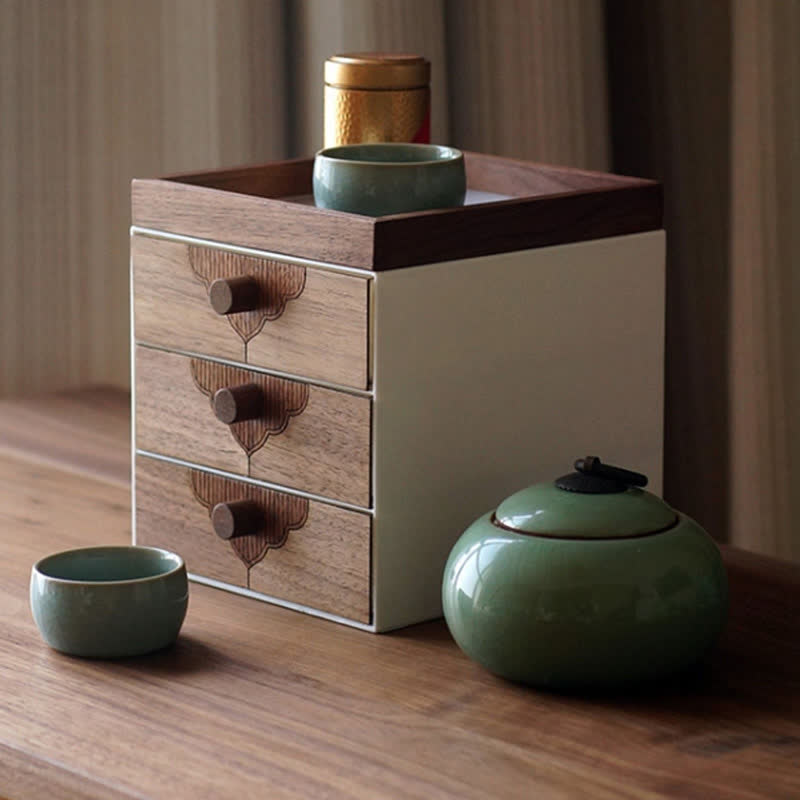 Desktop Solid Wood Drawers Storage Cabinet - 3 drawers+tray - image 6