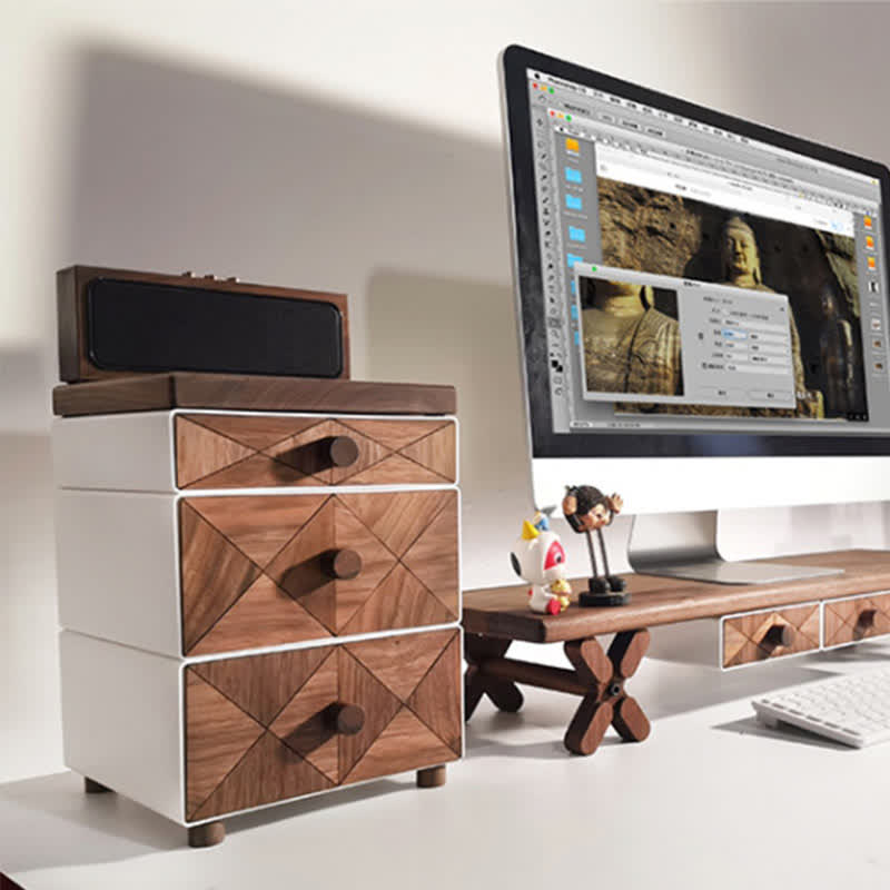 Black Walnut Solid Wood Desktop Drawers Storage Cabinet - image 3