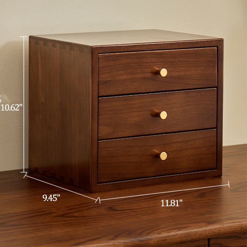 Retro Solid Wood Desktop Drawer Storage Cabinet - 3 layers 3 darwers - 11.81"W x 9.45"D x 10.62"H - image 10
