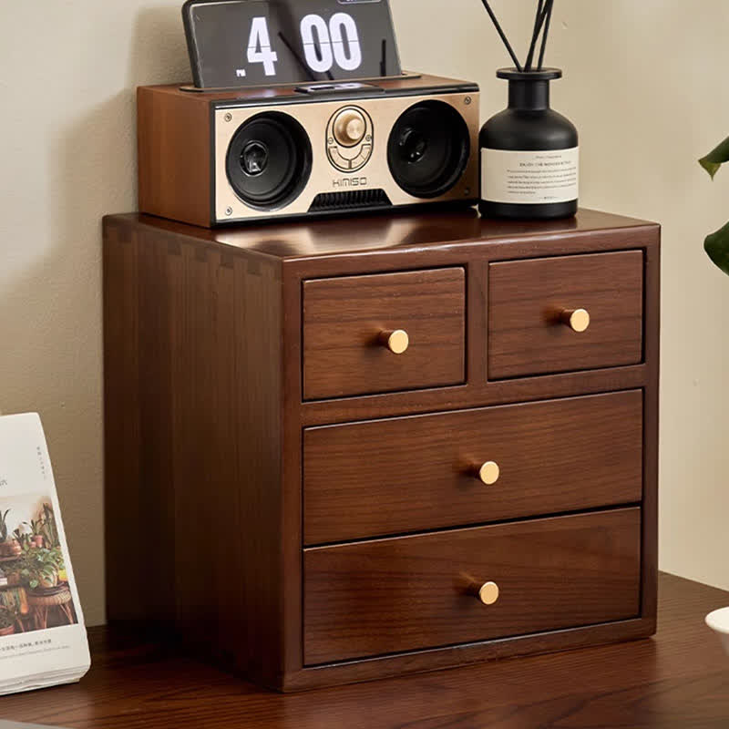 Retro Solid Wood Desktop Drawer Storage Cabinet - 3 layers 4 darwers - 11.81"W x 9.45"D x 10.62"H - image 8