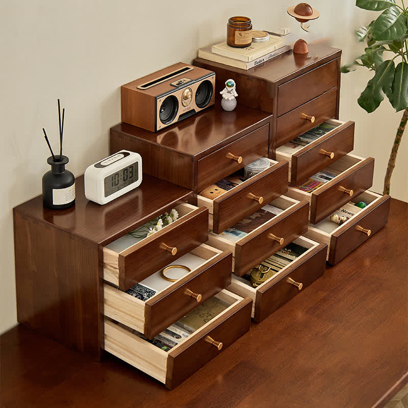 Retro Solid Wood Desktop Drawer Storage Cabinet - image 3
